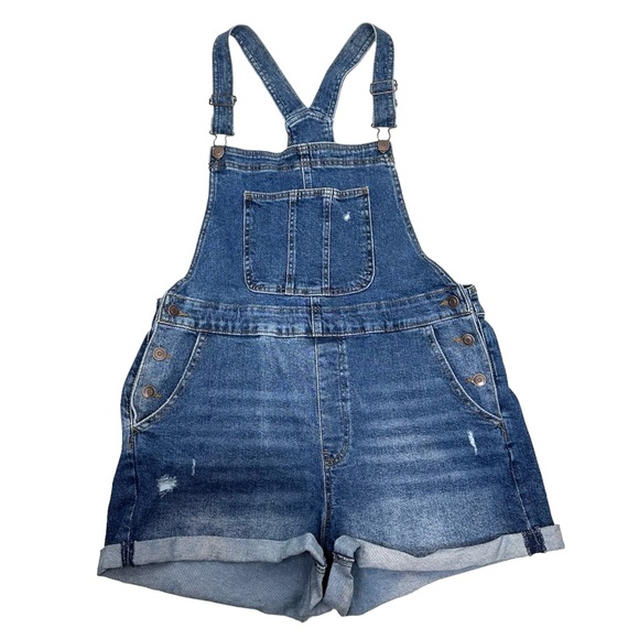 No Boundaries Distressed Blue Stretch Denim Bib Overalls Shortalls Size XL - Picture 5 of 14